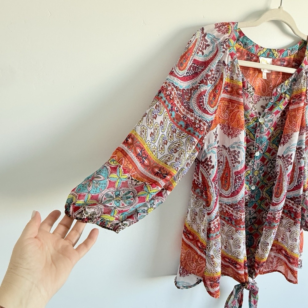 Anthropologie Fig & Flower Blouse Top Woman 1X Bright Bold Festive Party - Picture 2 of 8